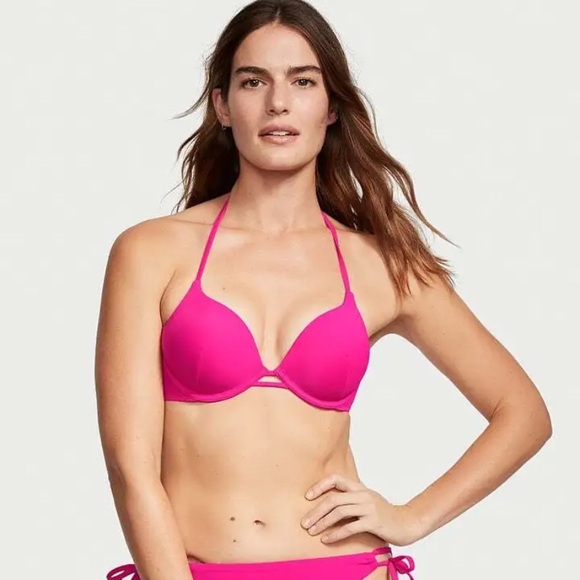 Victoria's Secret Swim Hot Pink Bombshell Push Up Triangle Halter Bikini … - Picture 2 of 9